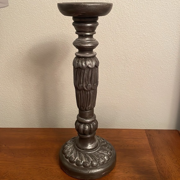 Set of 2 Pillar Candle Holders Hand Carved 15” & 12” Height Great Condition - Picture 5 of 13